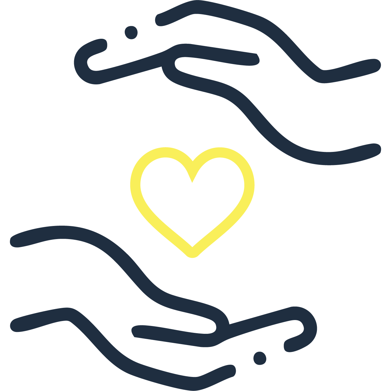 Icono de dos manos protegiendo un corazon, para representar amor propio, valor de la marca IAM+LIFESTYLE.