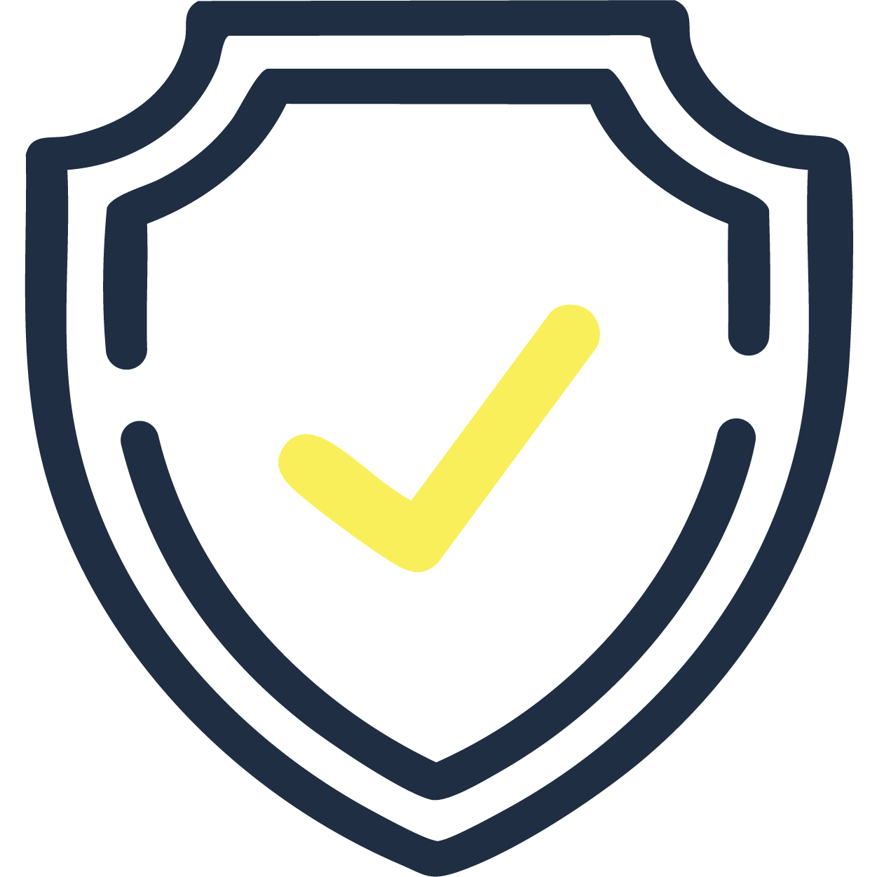 Icono de escudo con un signo de comprobacion en medio, para representar calidad y seguridad, valor de la marca IAM+LIFESTYLE.