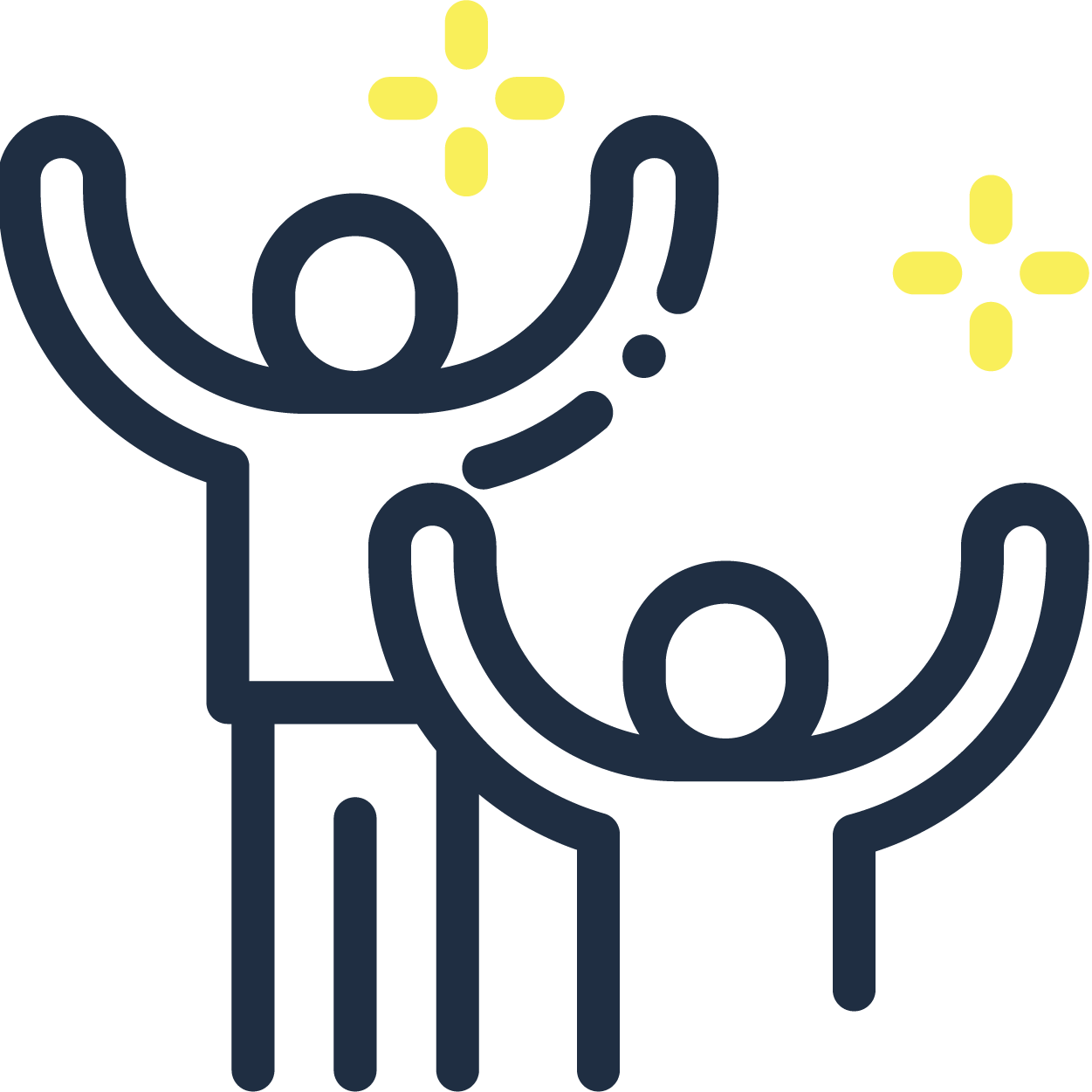 Icono de dos personas con los brazos levantados con un corazon sobre su cabeza, para representar belleza consciente, valor de la marca IAM+LIFESTYLE.